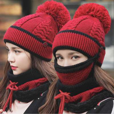 Multi-functional hat  autumn and winter plus wool and thickened knitted hat with mask cycling wool hat